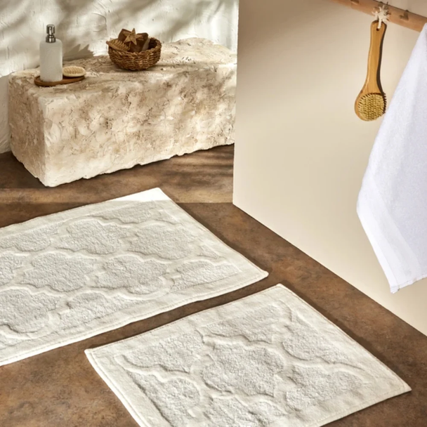 Karaca Home Katy 2-Piece Cream Bath Mat Set, 50x60cm & 60x100cm | 200.22.02.0044