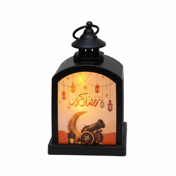 Ramadan Decorative LED Lantern with Cannon Artwork – Black | 7082-17B