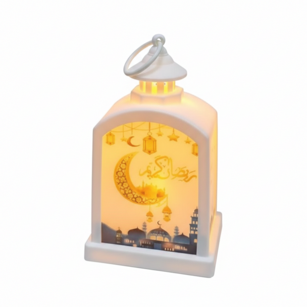 Ramadan Decorative LED Lantern with Cannon Artwork – White | 7082-17W
