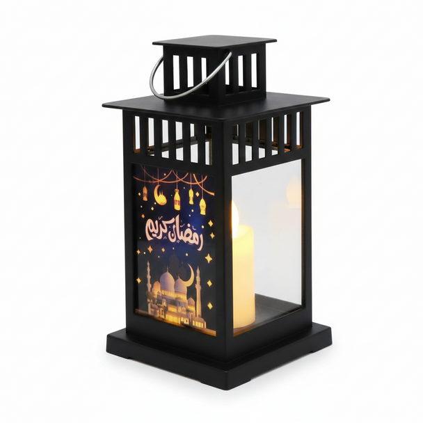 Ramadan Decorative LED Lantern with Mosque & Lantern Design – Black | 7082-28B