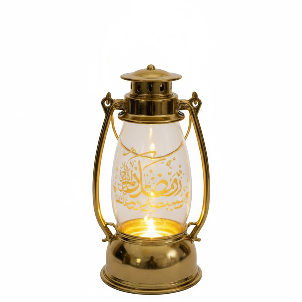 Ramadan Classic Metal LED Lantern with Arabic Calligraphy – Gold | 7082-20B