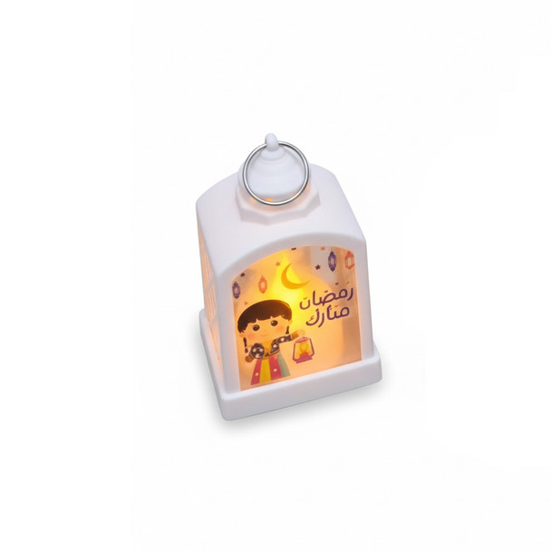Ramadan LED Lantern with Child Illustration & Crescent Moon – White | 7082-2W