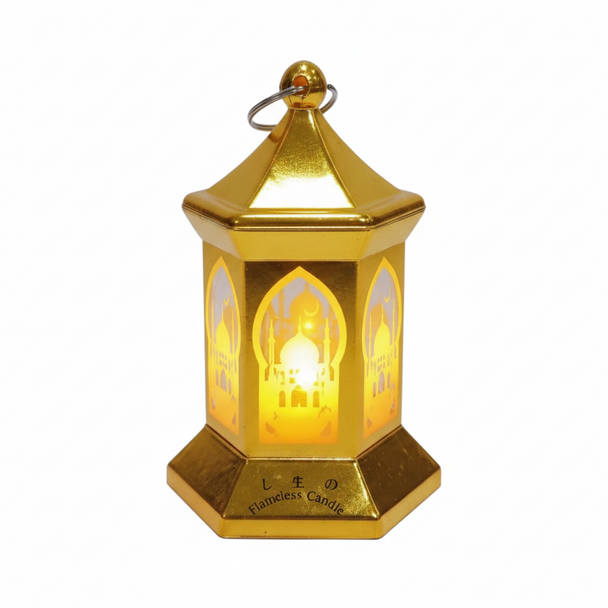 Ramadan Gold LED Lantern with Mosque Silhouette Design | 7082-10