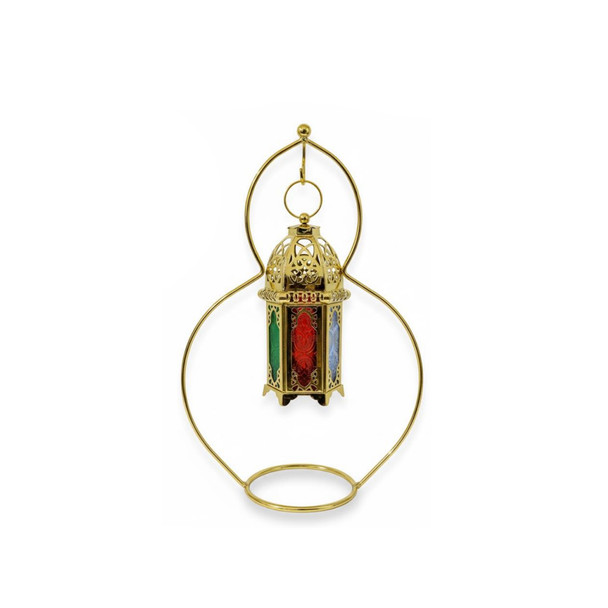 Ramadan Decorative Gold LED Lantern with Crescent Moon & Mosque Design | 7138-61