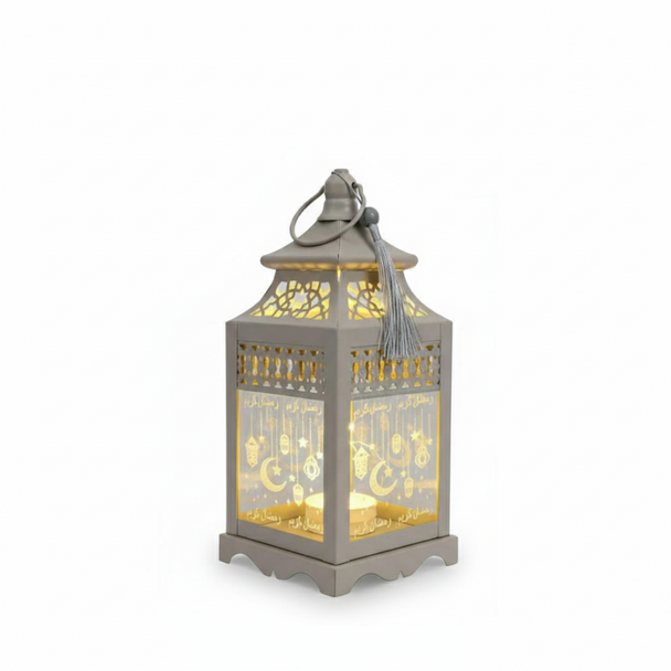 Ramadan Decorative Grey LED Lantern with Hanging Moon & Star Design | 7138-84