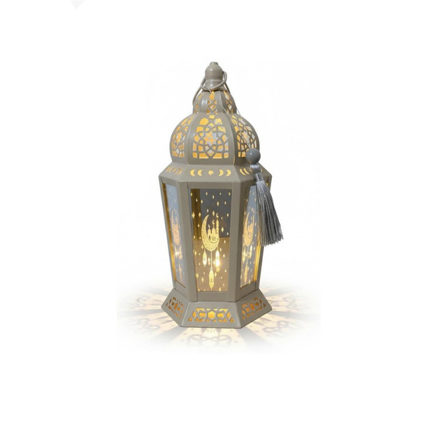 Ramadan Decorative Multicolor Glass LED Lantern – Gold Finish | 7138-85