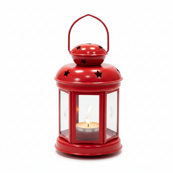 Ramadan Classic Metal LED Lantern with Star Cutouts – Red | 7138-1R