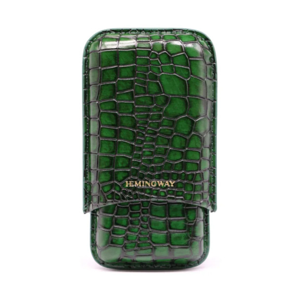 Hemingway Portable Cigar Case 3 Cigars Holder Premium Leather Cigar Case - Green | HMW3PGN