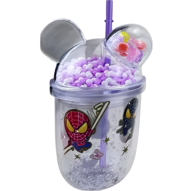 Kids Cartoon Spider-Man Plastic Tumbler with Dome Lid & Straw – Purple Beads Cup | AL6620-28D