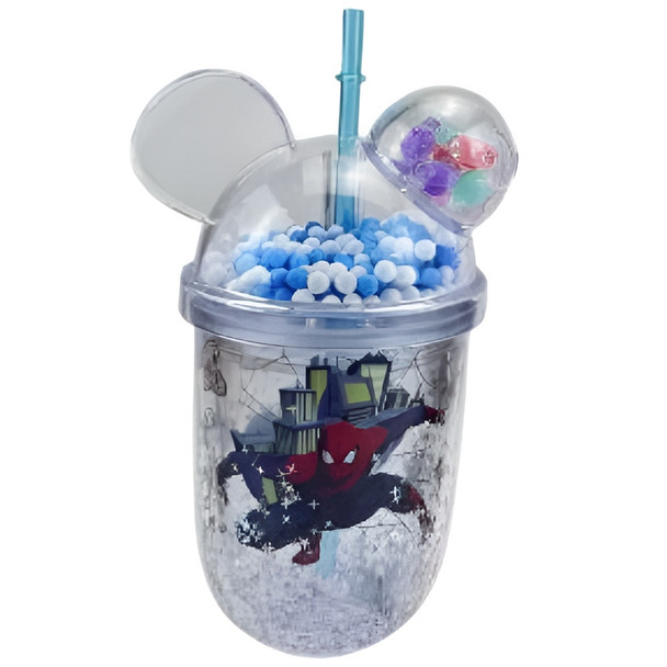 Kids Cartoon Spider-Man Plastic Tumbler with Dome Lid & Straw – Blue Beads Cup | AL6620-28C