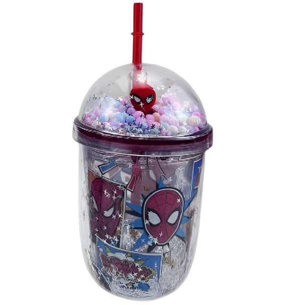 Kids Cartoon Spider-Man Plastic Tumbler with Dome Lid & Straw Character Print Cup | AL6620-27B