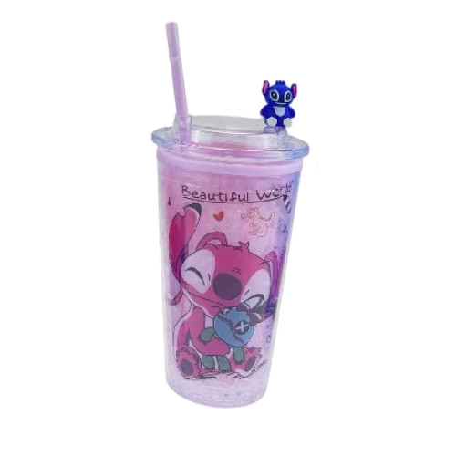 Kids Cartoon Stitch Plastic Tumbler with Straw Ice Drink Cup – Clear | AL6620-11A
