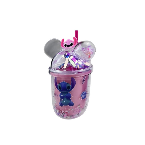 Kids Cartoon Stitch Plastic Tumbler with Dome Lid & Straw – Blue Beads Cup | AL6620-9D