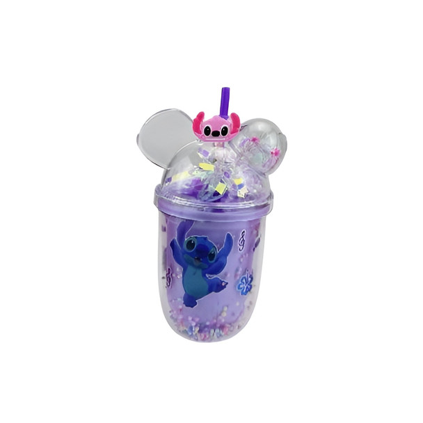Kids Cartoon Stitch and Angel Plastic Tumbler with Dome Lid & Straw – Purple Beads Cup | AL6620-9C