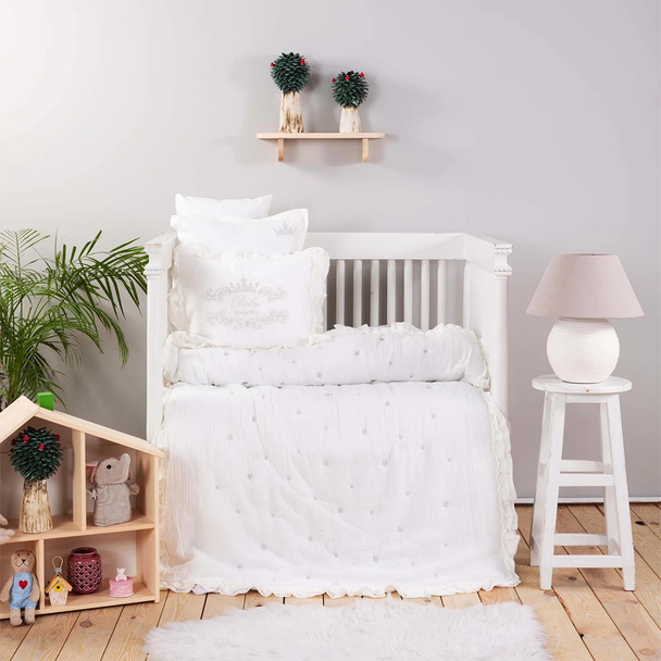 Karaca Home Royale White 100% Cotton Muslin Embroidered Private Baby Quilt Set | 200.20.01.0179