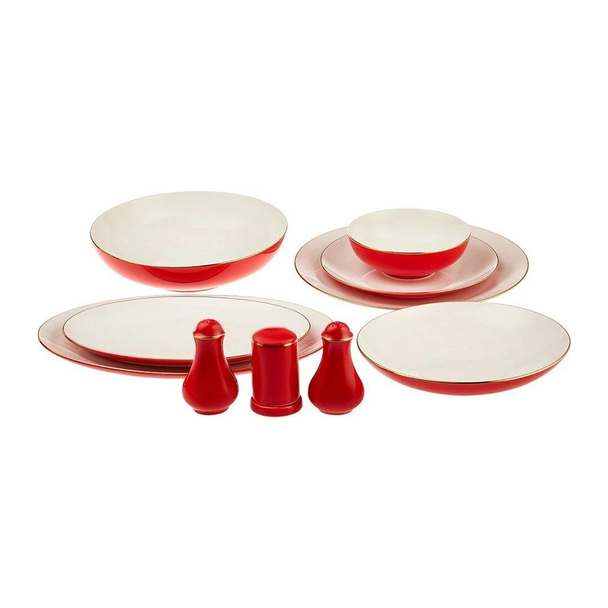 Karaca New Noble Red 58-Piece Porcelain Tableware and Serving Plate Set for 12 People | 153.03.08.1382