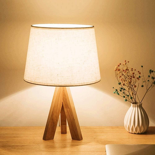 Minimalist Wooden Tripod Table Lamp - 36 cm, Linen Shade | SK856