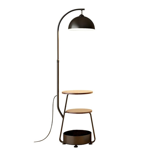 Multi-Functional Metal Floor Lamp with Side Table & Storage - 150 cm, Black | SK862