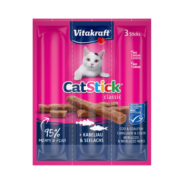 Vitakraft CatStick 3 Classic Soft Sticks With Cod and Pollock Fish 18g | ST-18-COD-CF