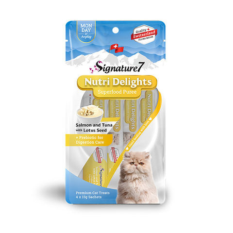 Signature 7 Nutri Delights Cream Sauce Salmon & Tuna with Lotus Seeds 4×15g - 0753692081832 (Monday) | CRE016
