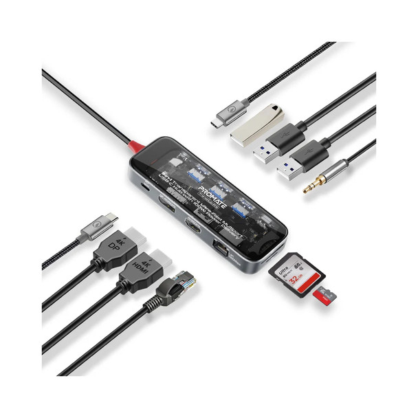 Promate 10-in-1 Transparent Ultra-Fast Multiport USB-C Hub | TRANSHUB-PRO