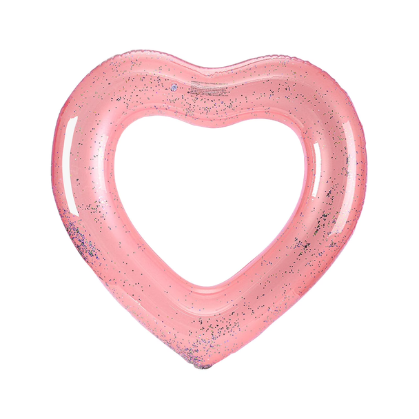 Pink Heart Inflatable Swim Ring - Glitter Pool Float | 583-13