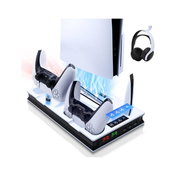 Multifunctional Vertical Stand for PS5 Slim – Cooling Base, PS VR2 Charging Dock & Controller Hanger