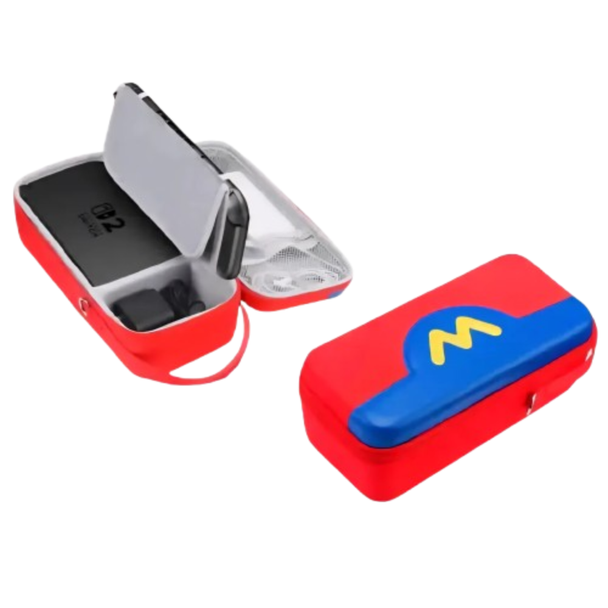 Hard Carrying Case For Nintendo Switch 2 With Storage Pockets for TV Dock, Charger, Games & Controllers - Mario Edition With M Logo
