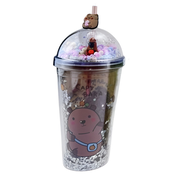 Cute Capybara Double-Walled Tumbler with Straw – Brown Shaker Lid Coffee Cup | AL6620-4BR
