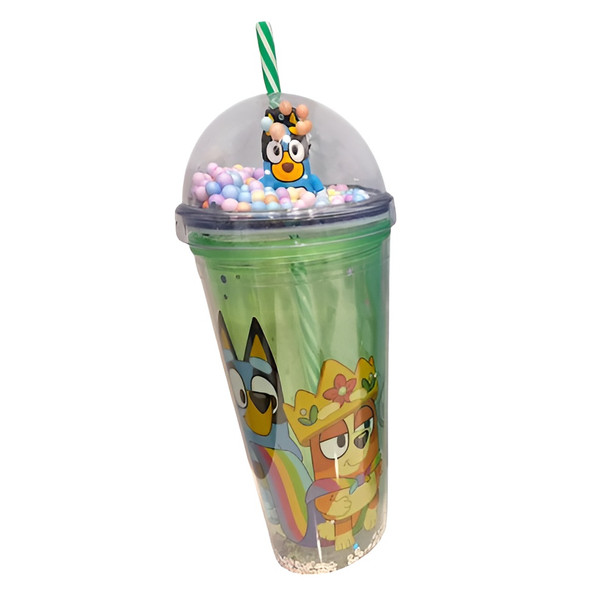 Kids Cartoon Dog Double Wall Glitter Tumbler Cup with Straw & Dome Lid – Green | AL6620-31G