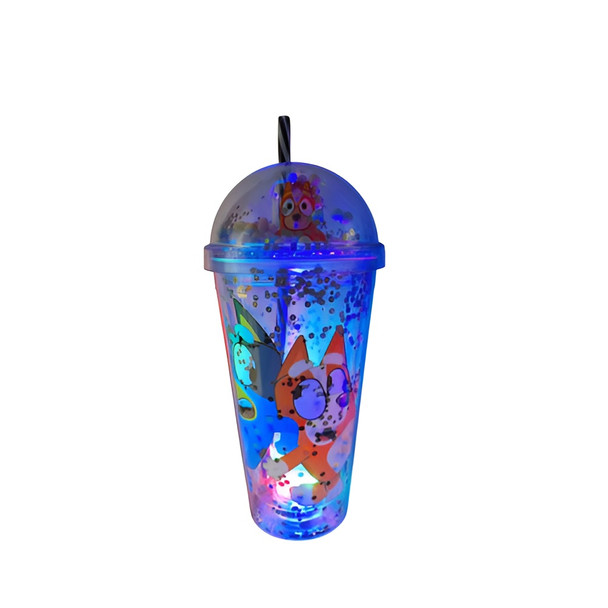 Kids Cartoon Dog Double Wall Glitter Tumbler Cup with Straw & Dome Lid – Purple | AL6620-31P