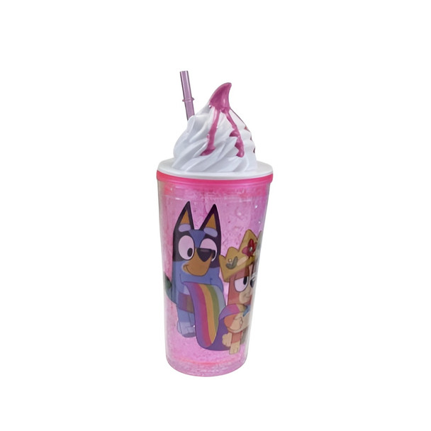 Kids Cartoon Dog Double Wall Glitter Tumbler Cup with Straw & Whipped Cream Lid – Pink | AL6620-30P