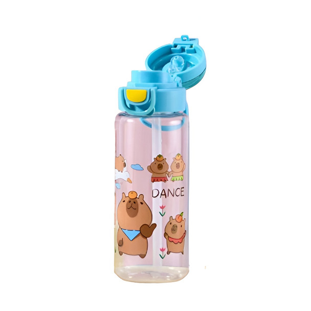 Kids Cartoon Bear Water Bottle with Straw & Flip Lid – Blue | AL6620-3B