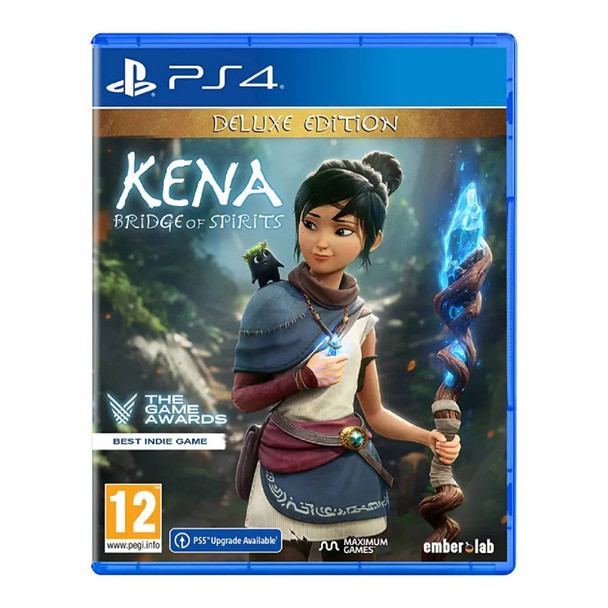 Kena Bridge of Spirits Deluxe Edition PS4 game disc cover Kena spirit guide Rot forest village