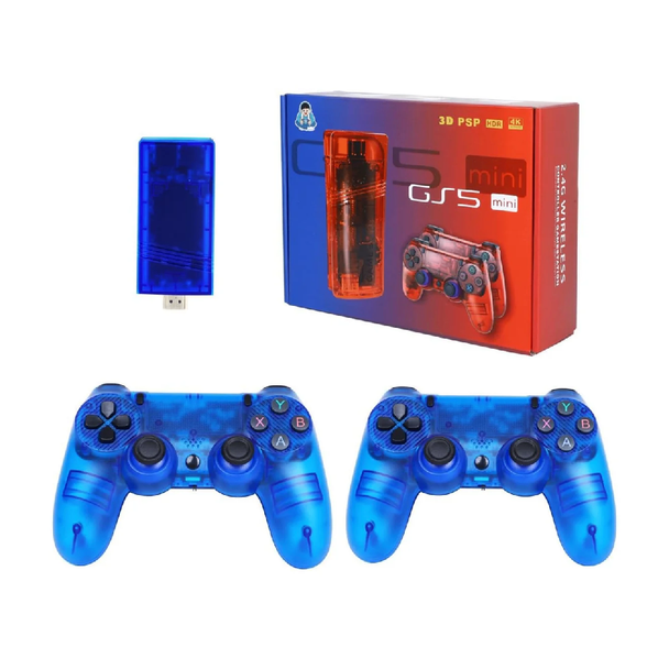 GS5 Mini Game Stick Console – 30,000 Pre-Installed Games, PSP Compatible, 53 Emulators, HDMI Plug & Play – Blue