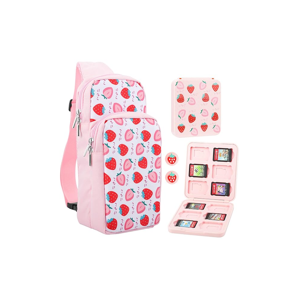 Shoulder Pouch Bag for Nintendo Switch - Pink Strawberry
