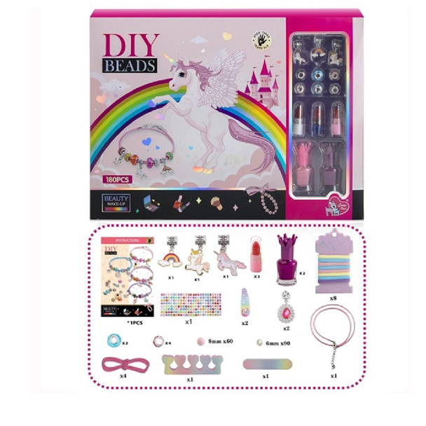 DIY Beads Beauty Make-Up Kit 180 Pcs, Unicorn Themed | LD6031