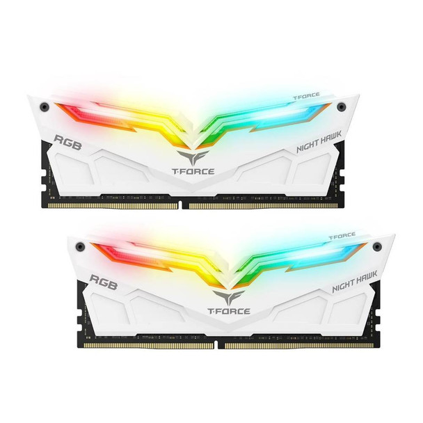 TEAMGROUP T-Force Night Hawk RGB 64GB (2×32GB) DDR4 3200MHz Desktop Memory White | TF15D464G3200HC16CDC01