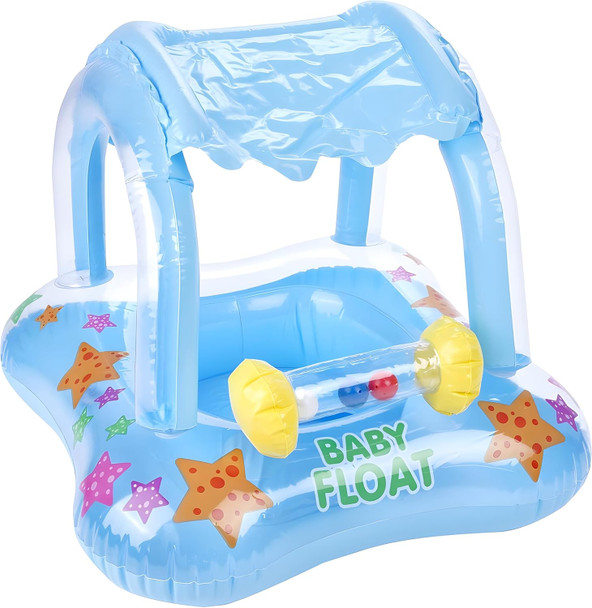 Inflatable Kids Baby Float with Sunshade and Play Bar - Blue | 583-71