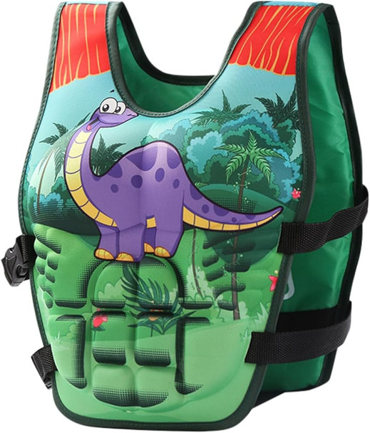 Kids Life Jacket Safety Vest - Green Dinosaur Design, Size L | 585-29