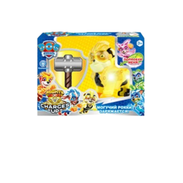Paw Patrol Mighty Pups Action Figure with Badge – Yellow (Rubble) | 7135