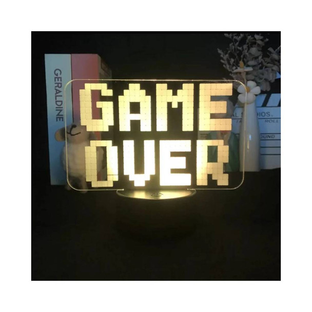 Gaming Room Desk Setup Lighting Decor 3D Game Over LED Night Lamp - 7 Color Change