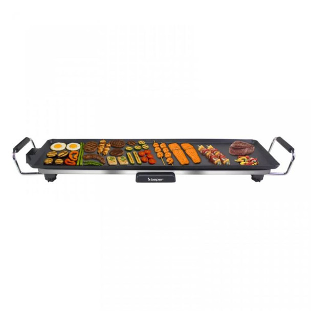 Beper Electric Teppanyaki Grill Plate XL 70x23cm, Non-Stick Grill With Adjustable Thermostat, Heat Insulating Handles, Grease Tray And Removable Cable, 2000W, BPA And PFOS Free | P101BBQ070