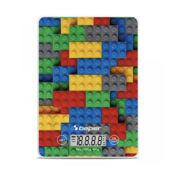 Beper Digital Kitchen Scale Tempered Glass Top Tare Function LCD Touch Display Accuracy 1G – 5Kg Hanging Battery Included Coloured Stones | P102BIL005