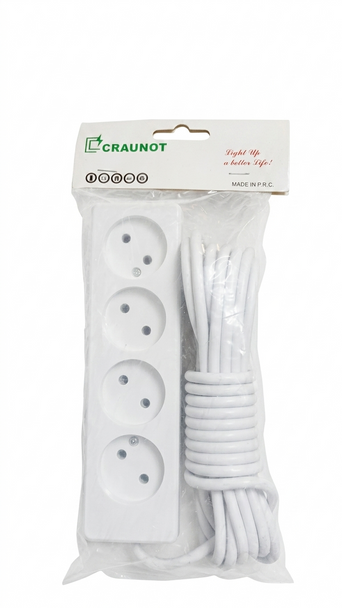 Craunot Power Extension 4 Ports White with Cable 5M