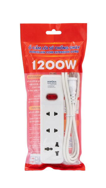 Power Strip 3 Ports 2200W White with Lamp Holder
