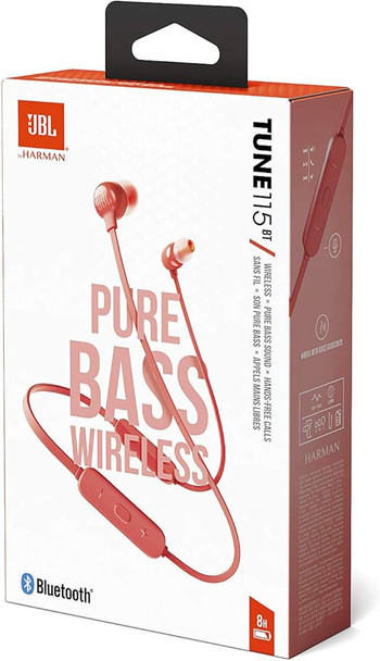 JBL Tune 115BT Wireless Bluetooth Earphones - Red | JBLT115BTRED