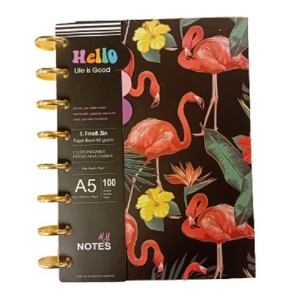 Notebook - Black Animal Print - 20.5x15.5cm - Flamingo | D318