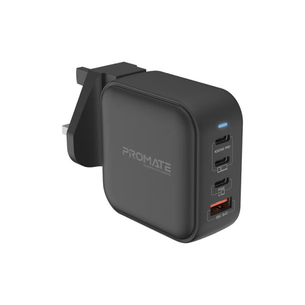 Promate 100W Power Delivery GaNFast Charger with Quick Charge 3.0 | GaNPort4-100PD