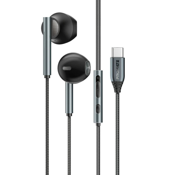 PROMATE High Fidelity USB-C ENC Stereo Wired Earphones - Black | Laxi-S